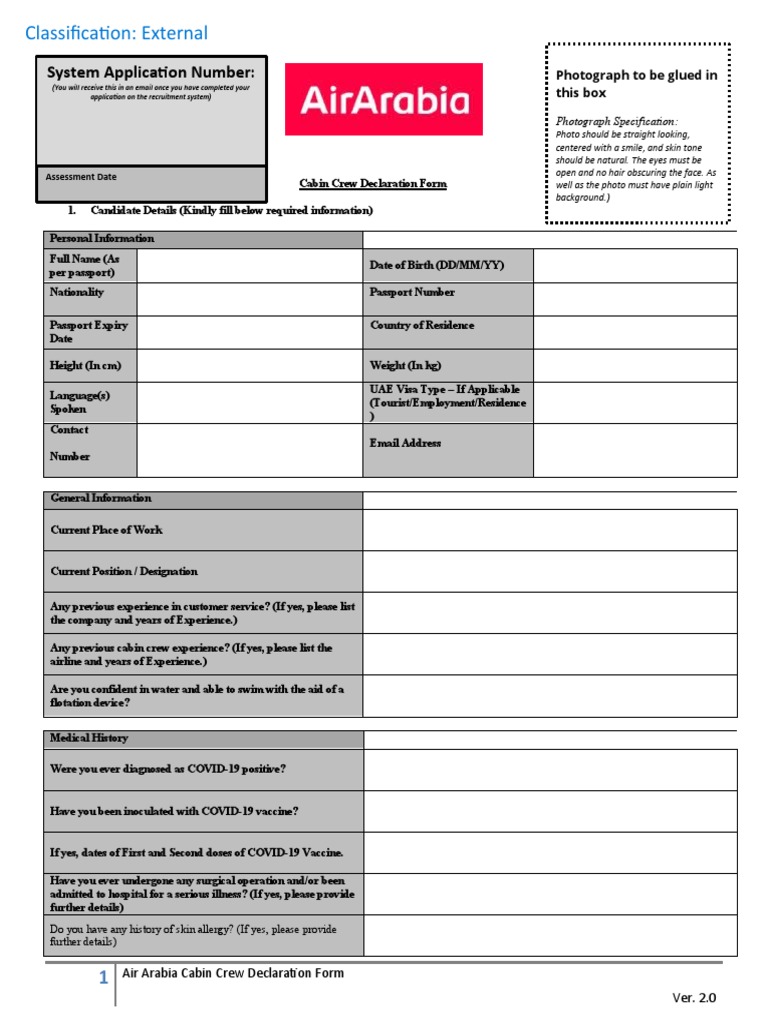 Cabin Crew Declaration Form - Ver 2.0 | PDF | Flight Attendant