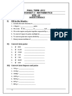 CBSE Class 3 Mathematics Worksheet (47) - Indian Currency