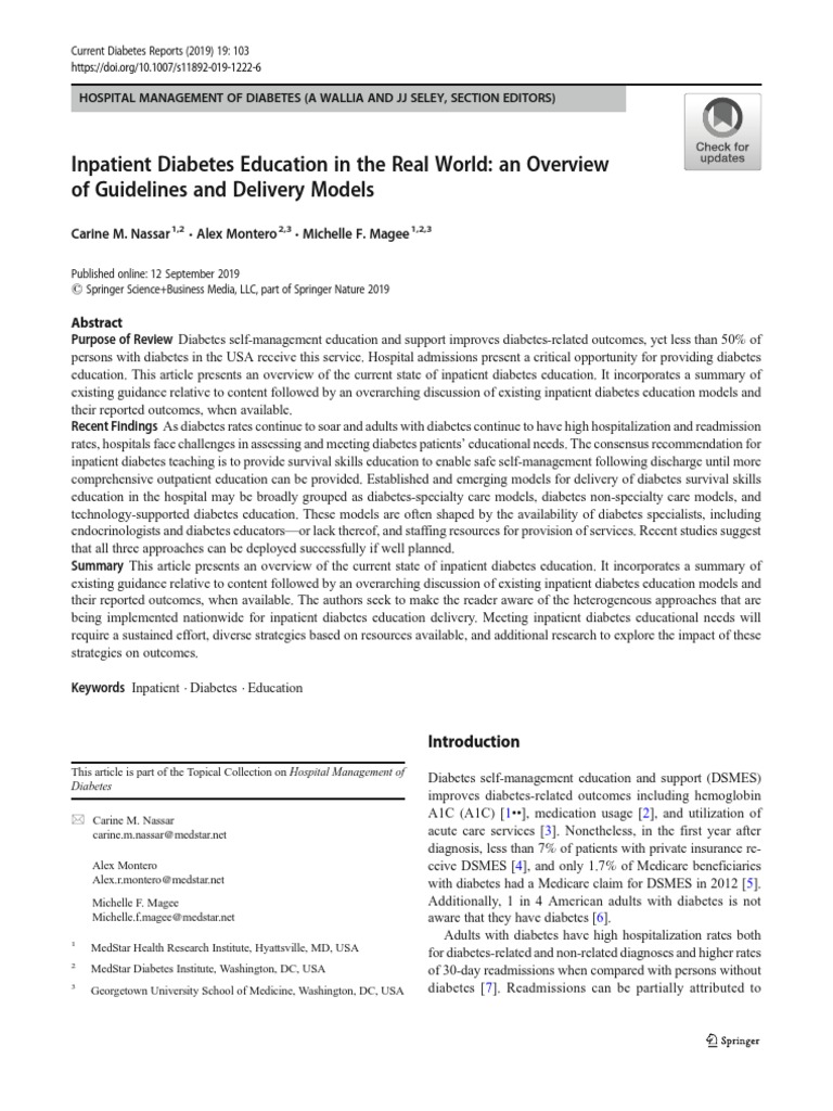 Inpatient Diabetes Education PDF Patient Hospital