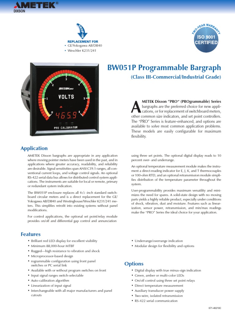 AMETEK Dixson BW051P Bargraph Overview | PDF | Relay | Resistor