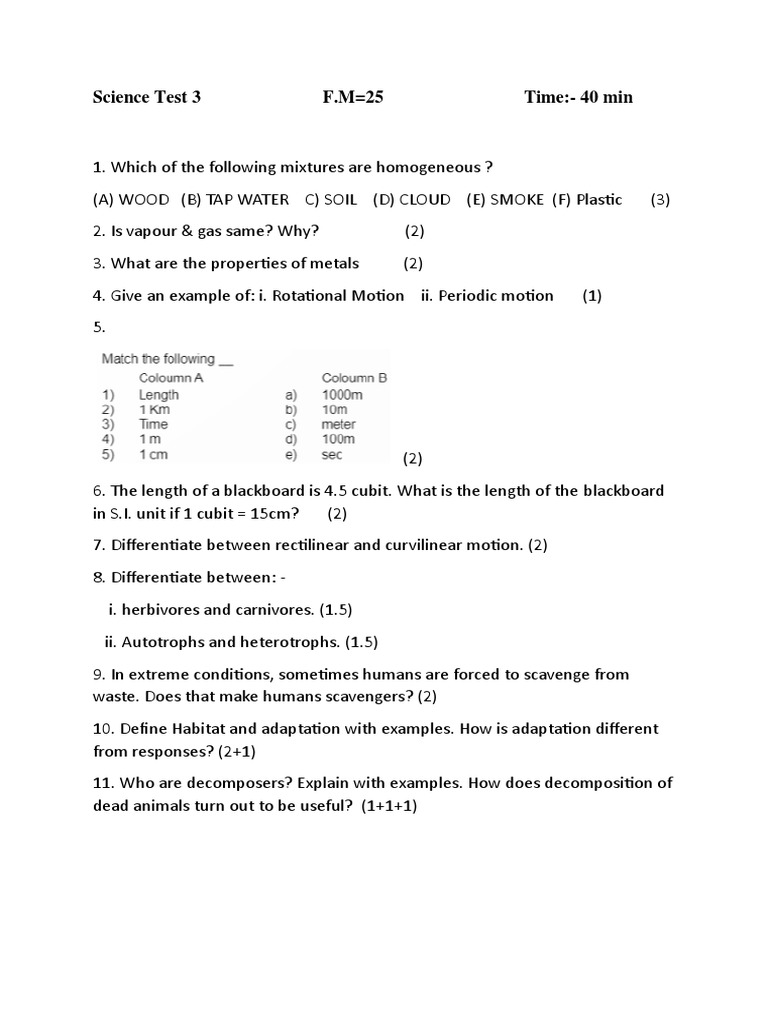 Science Test 3 | PDF