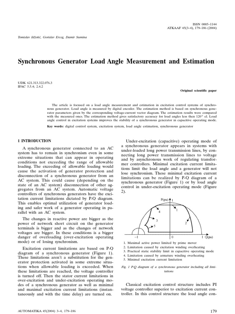 Synchronous Generator Load Angle Measurement and Estimation | PDF