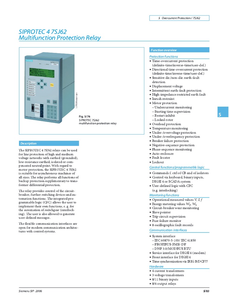 SIPROTEC 7SJ62 Multifunction Relay Overview | PDF | Relay | Electric Motor