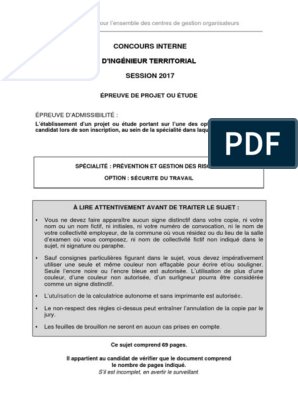 Sujet Concours Ingenieur Specialite Prevention Gestion Des Risques Opt  Securite Du Travail Internes Admissibilite Projet, PDF, Température