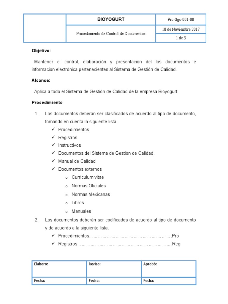 Procedimiento De Control De Documentos Descargar Gratis Pdf Sistema