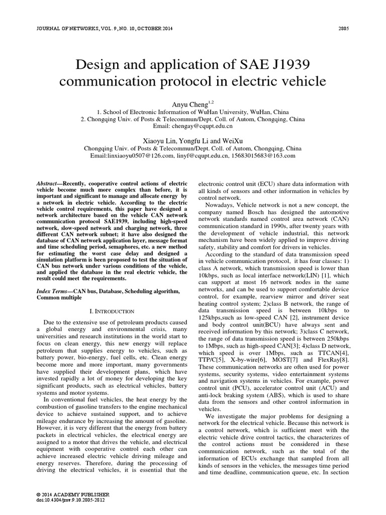 Design and Application of SAE J1939 Communication Protocol in Electric
