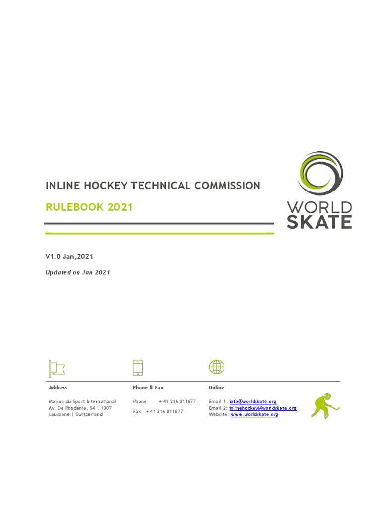 Inline Hockey Technical Commission Rulebook 2021 PDF Ice Hockey