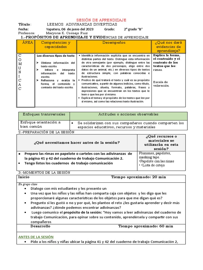 Adivinanzas Divertidas para 2° Grado | PDF | Aprendizaje | Información