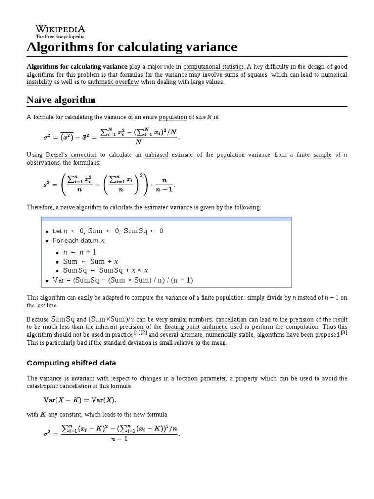 Algorithms For Calculating Variance PDF Variance Theoretical