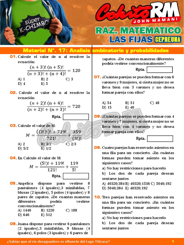 Problemas de Combinatoria y Probabilidad | PDF | Matemáticas