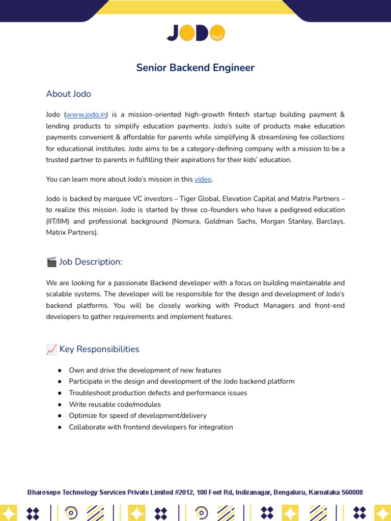 Senior Backend Engineer Job at Jodo | PDF | Computing