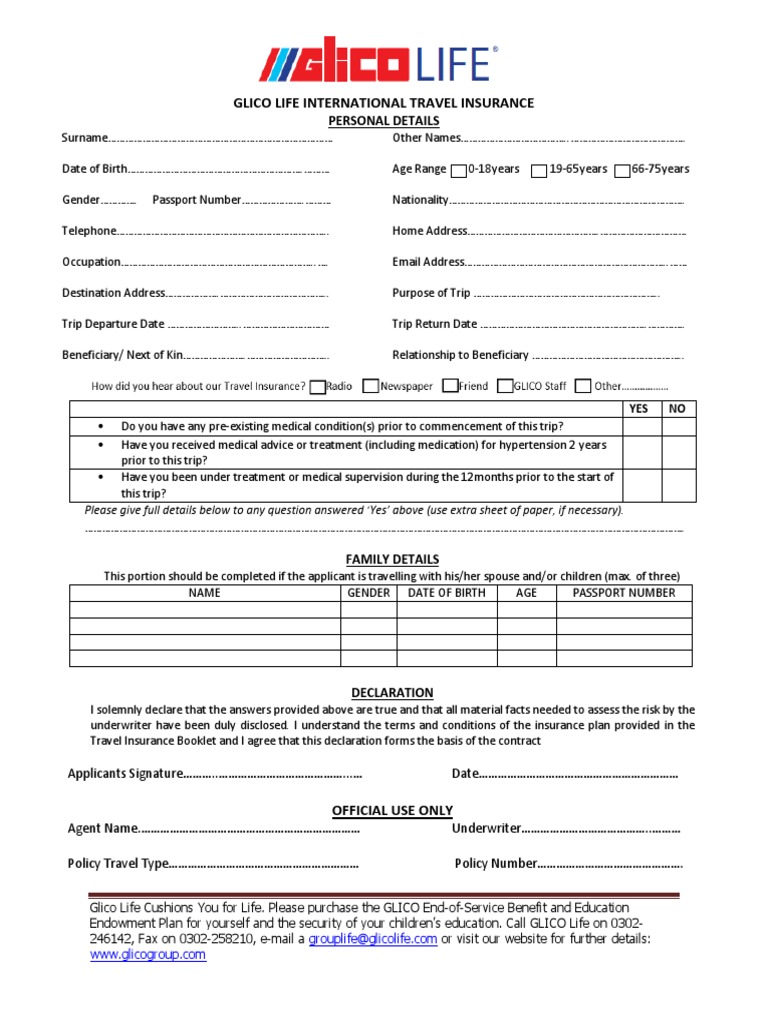 Glico International Travel Insurance Form | PDF | Service Industries ...
