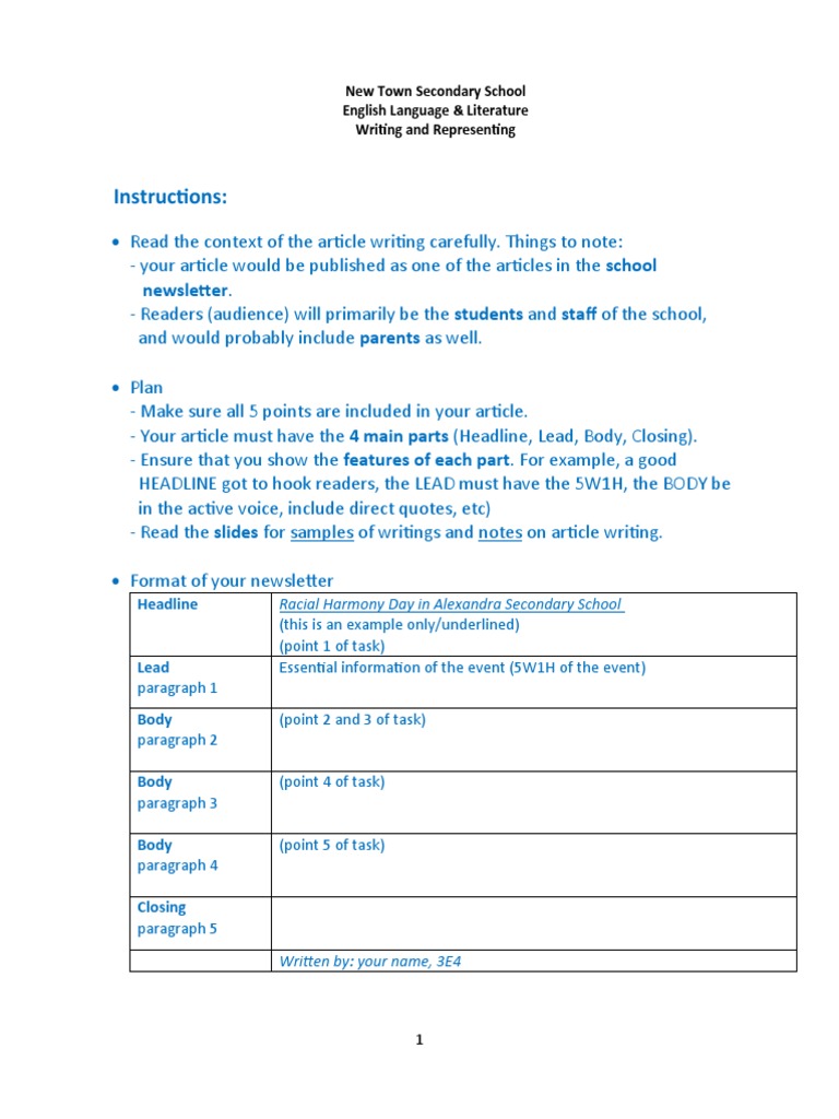 Article Writing Sec1 Orientation (Instructions and Task) | PDF | Human ...