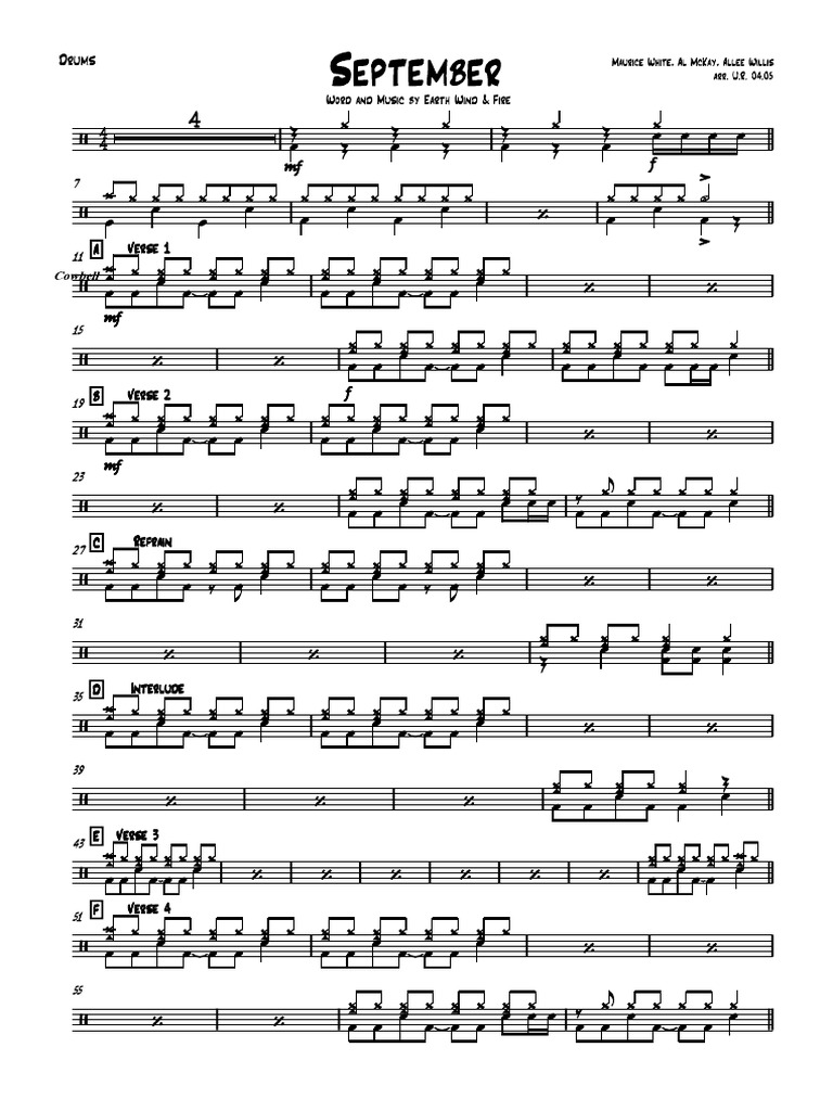 September Drum Set PDF