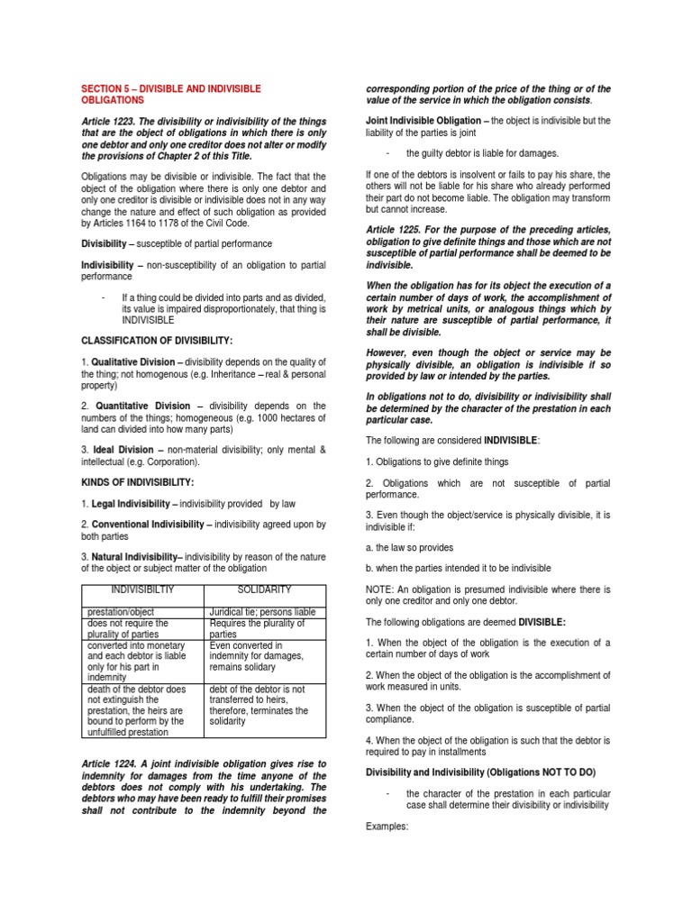 Divisible vs. Indivisible Obligations | PDF | Breach Of Contract ...
