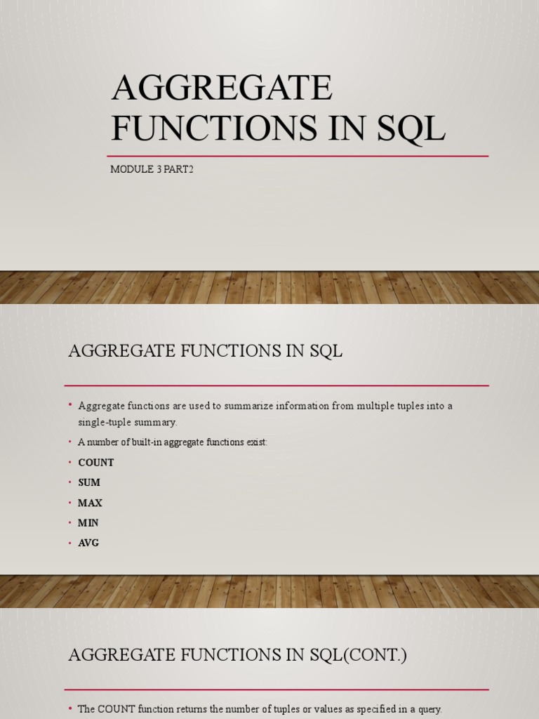 Aggregate Functions In SQL Module 3 Part2 PDF Aggregate functions in sql module 3 part2 pdf