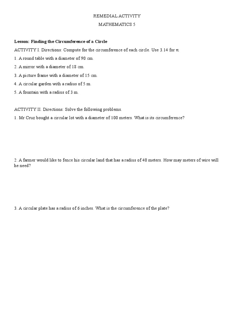 Remedial ActivityMath PDF