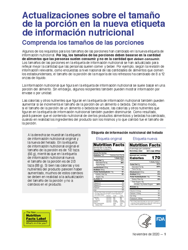 Understanding Serving Size Spanish Descargar gratis PDF Etiqueta de información nutricional