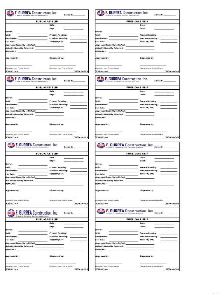 Fuel/Gas Slip Template | PDF | Fuels | Chemical Energy Sources