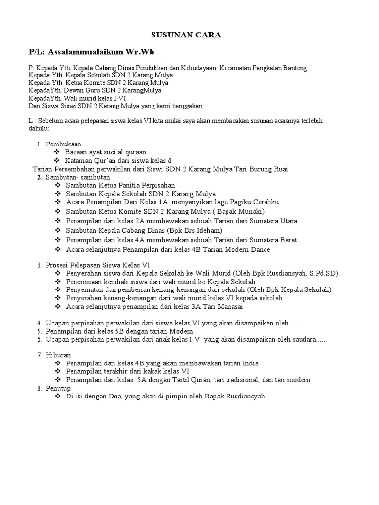 Susunan Acara Perpisahan | PDF