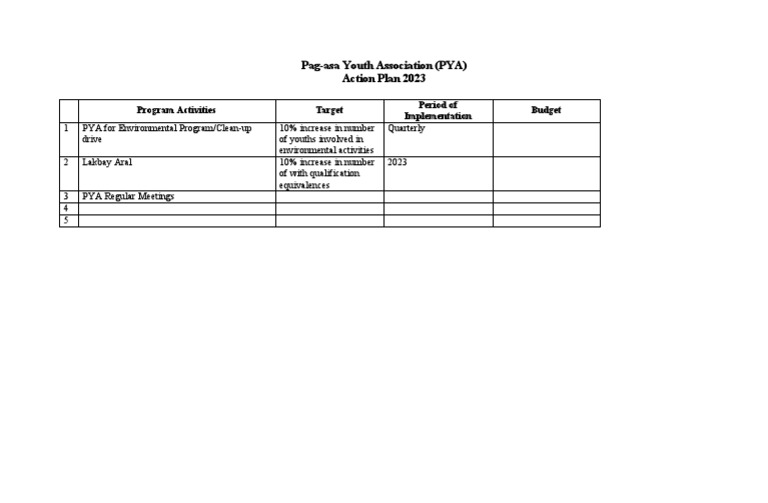 PYA 2023 Action Plan Overview | PDF