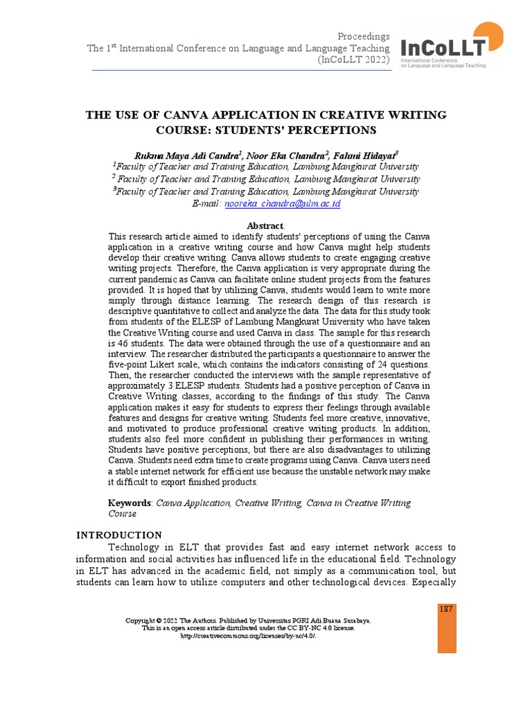 The Use of Canva Application in Creative Writing Course: Students ...