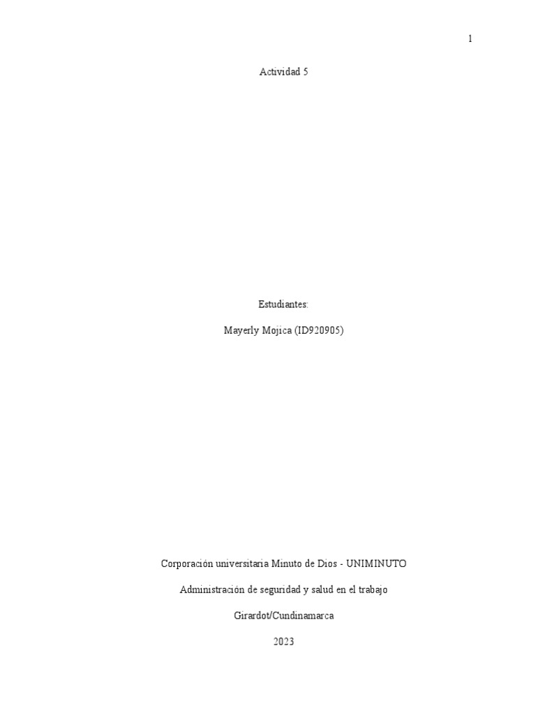 Actividad 5 Seguridad Y Salud En El Trabajo Descargar Gratis Pdf