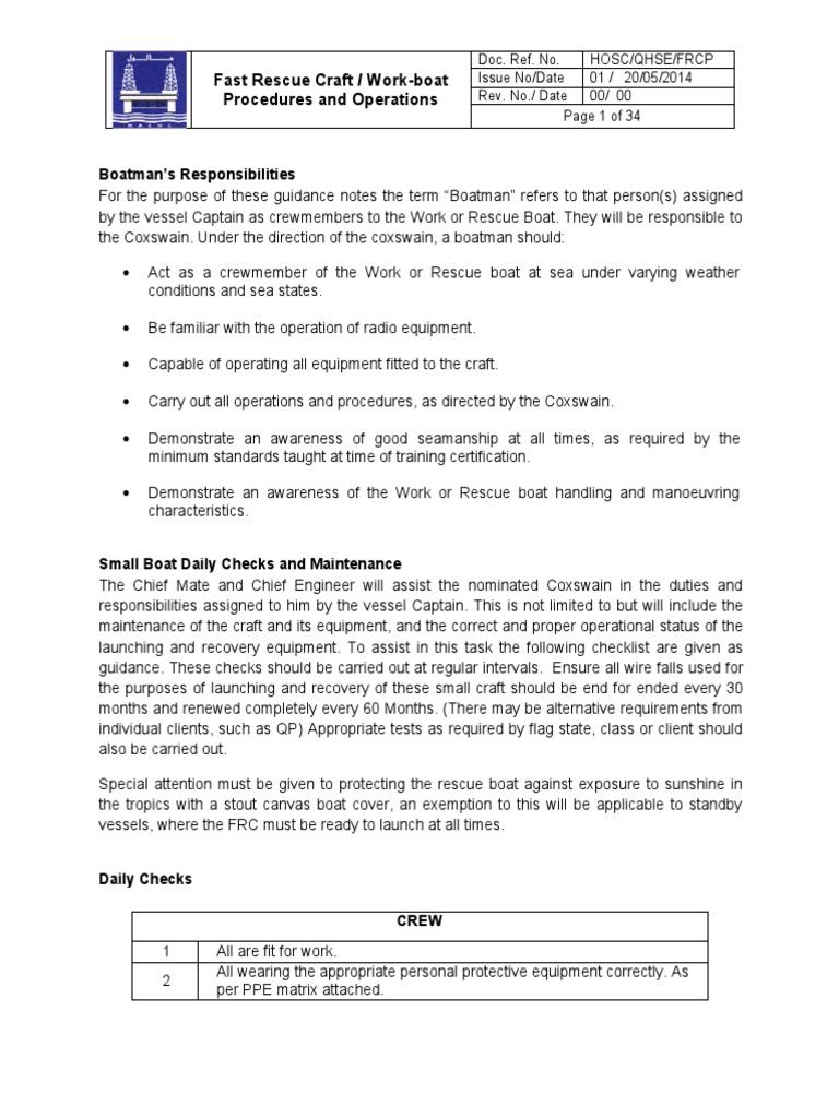 Fast Rescue Craft Operations Manual | PDF | Boats | Personal Protective ...