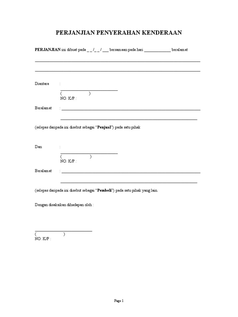 Perjanjian Penyerahan Kenderaan | PDF | Pengelolaan Keuangan & Uang