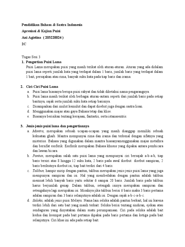 Puisi Lama dan Baru: Jenis & Ciri | PDF | Klasik | Fiksi Umum