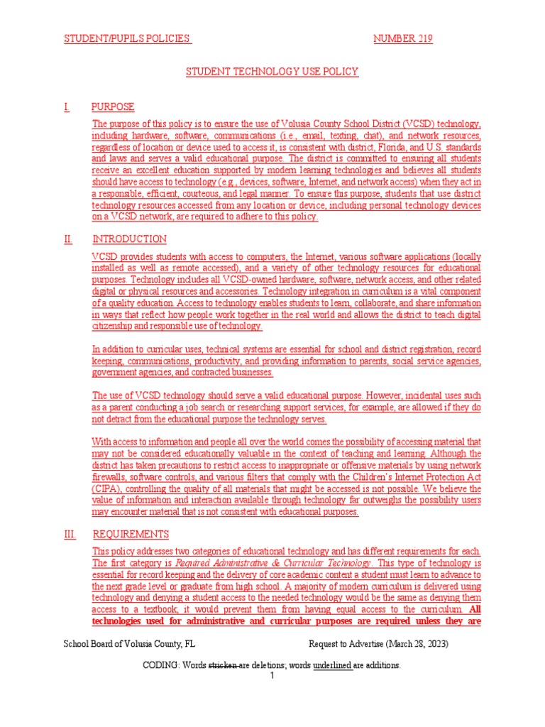 Policy 219 Student Technology Use Policy | PDF | Computer Network ...