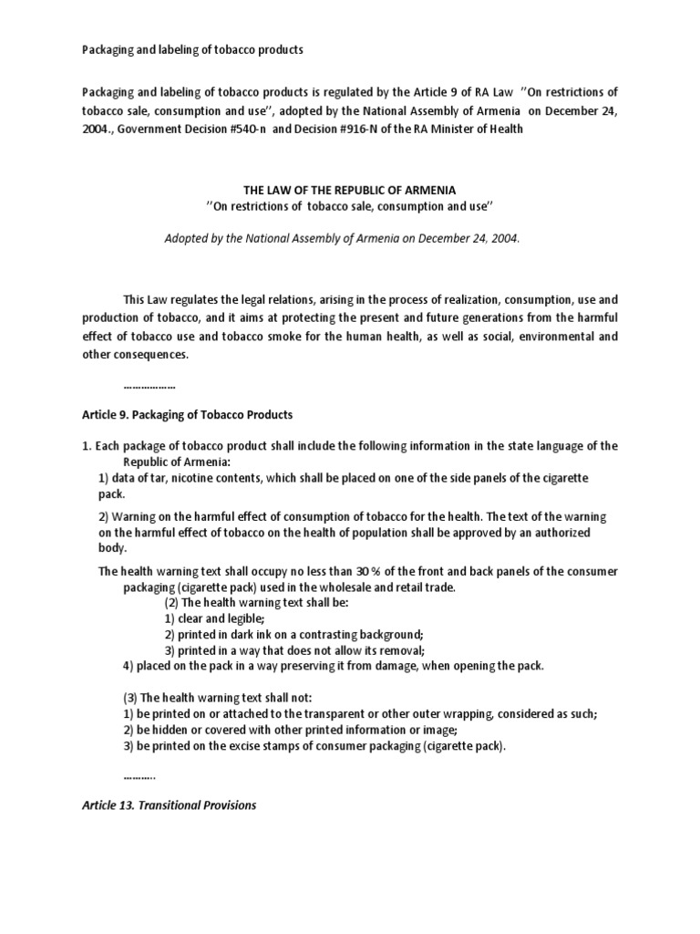 Annex4 Packaging and Labelling PDF Cigarette Tobacco Smoking