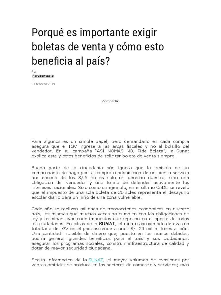 Importancia de Exigir Boletas de Venta | PDF | Evasión de impuestos ...