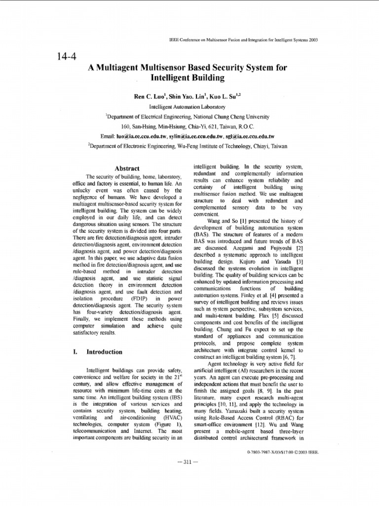 A multiagent multisensor based security system for intelligent building