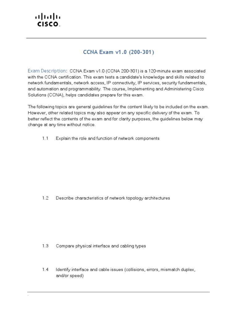 Ccna V1.1 Exam Topics