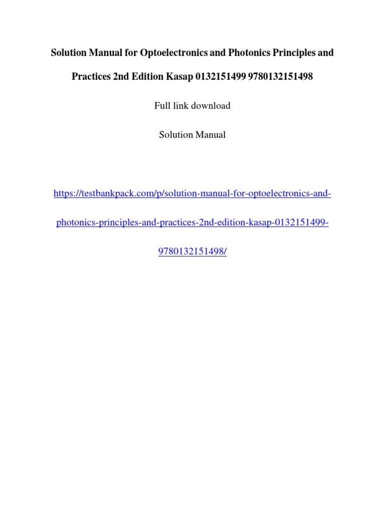 Optoelectronics and Photonics Principles and Practices 2nd Edition