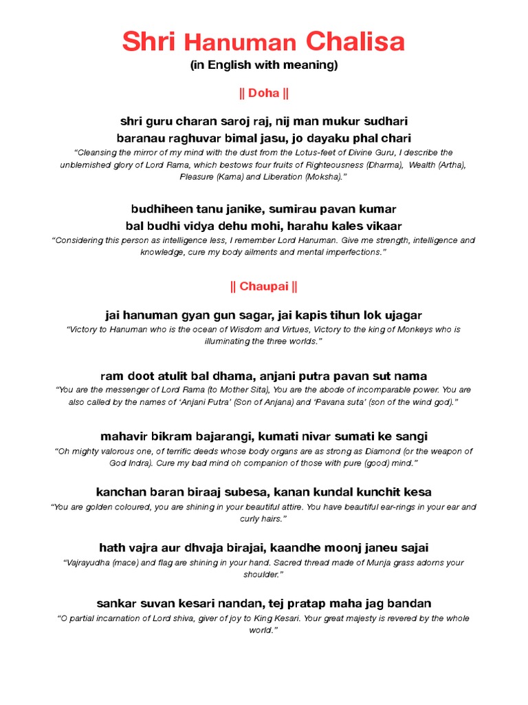 Shri Hanuman Chalisa PDF in English With Meaning | PDF | Rama | Hindu ... — free download