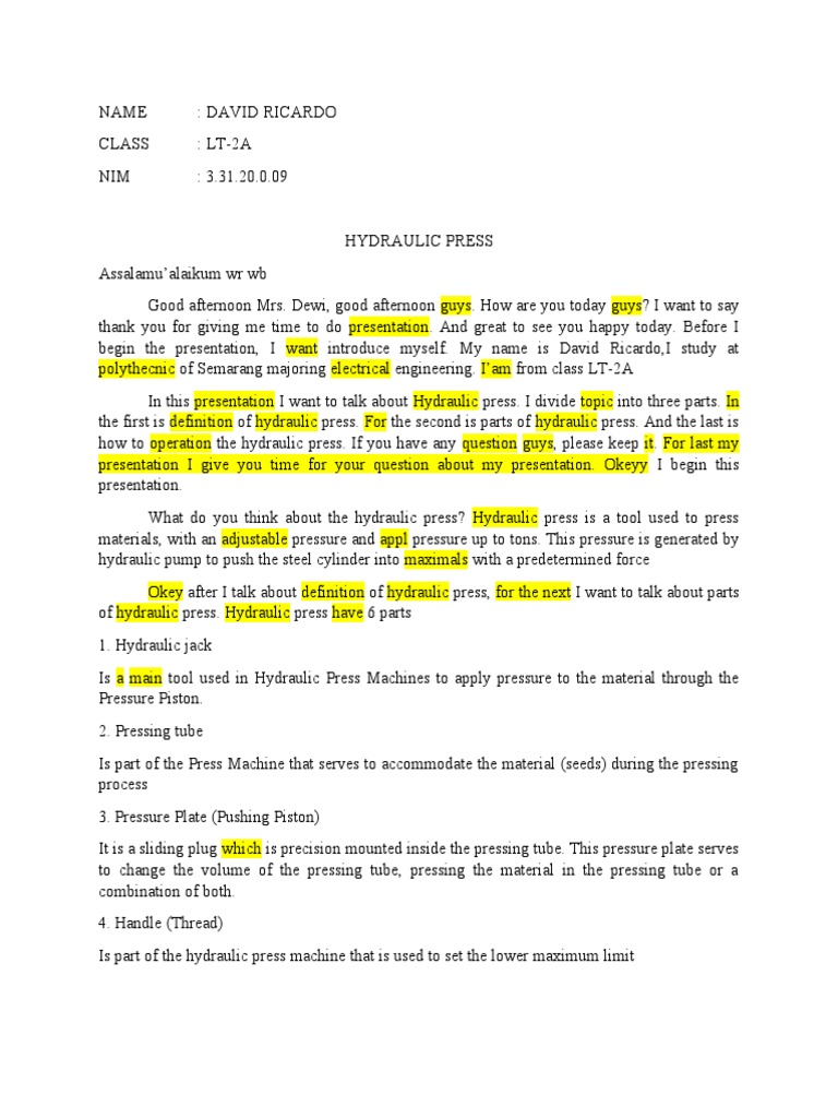Hydraulic Press: Definition, Parts, Operation | PDF | Pump | Piston