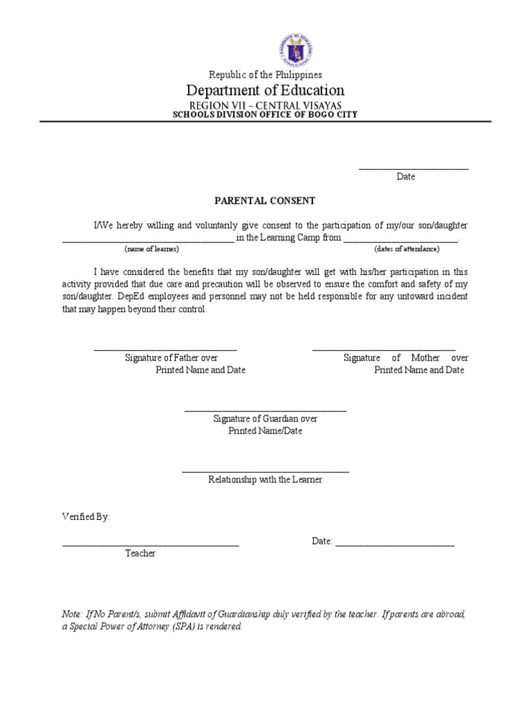 Parental Consent for Learning Camp | PDF | Career & Growth | Wellness