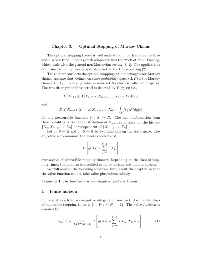 Stopping Time Markov Processes PDF Markov Chain Mathematical