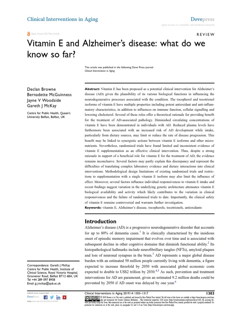 Vitamin E and Alzheimer's Disease What Do We Know So Far PDF