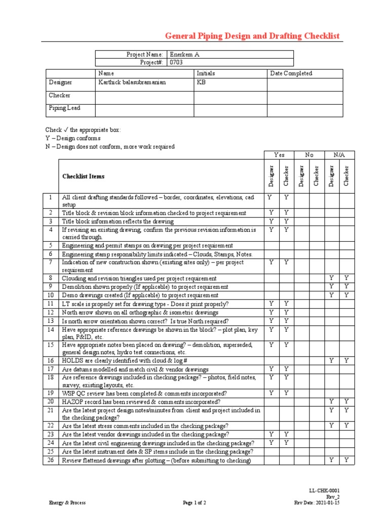 Enerkem Piping Design Checklist | PDF | Technology & Engineering