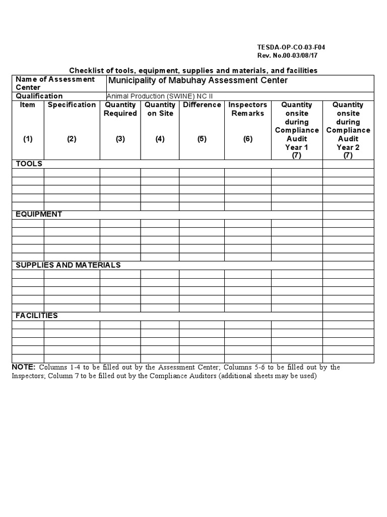 Animal Production Tools Checklist | PDF
