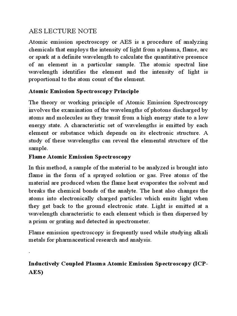 Aes Lecture Note PDF Emission Spectrum Spectroscopy
