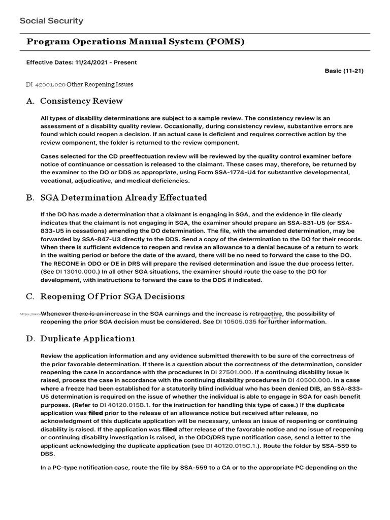 SSA POMS DI 42001.020 Other Reopening Issues 11242021 PDF