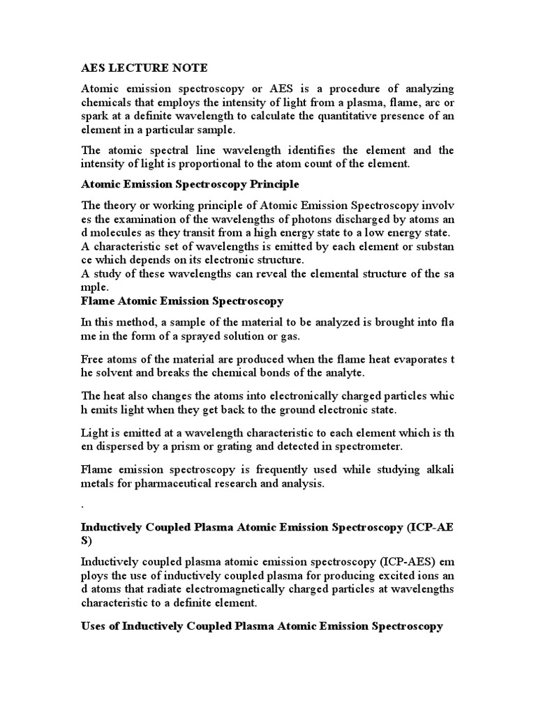 Final Aes Lecture Note PDF Emission Spectrum Spectroscopy