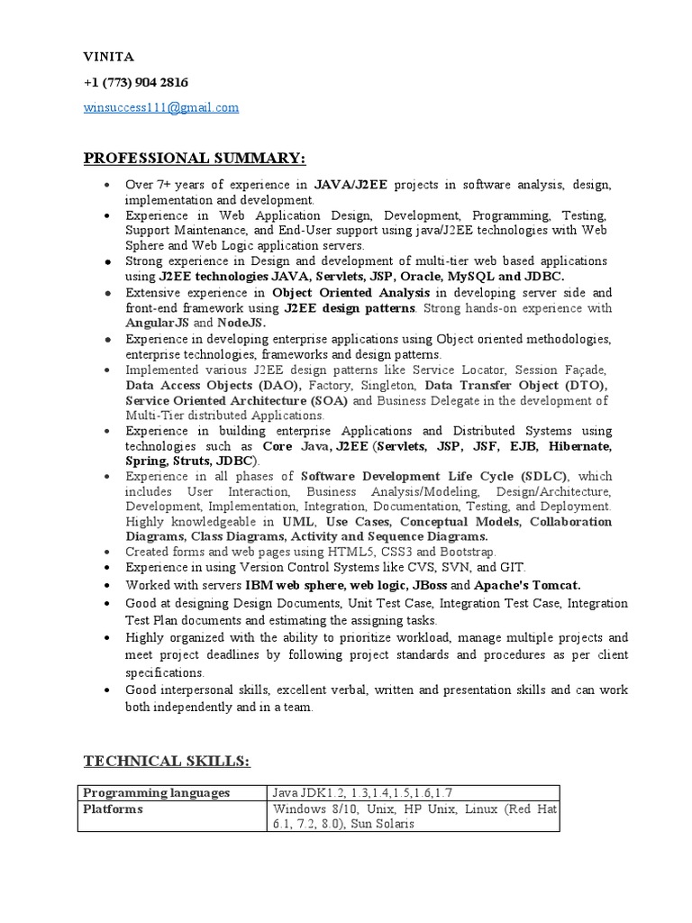 Senior Java Developer Resume Overview | PDF | Spring Framework | J Query