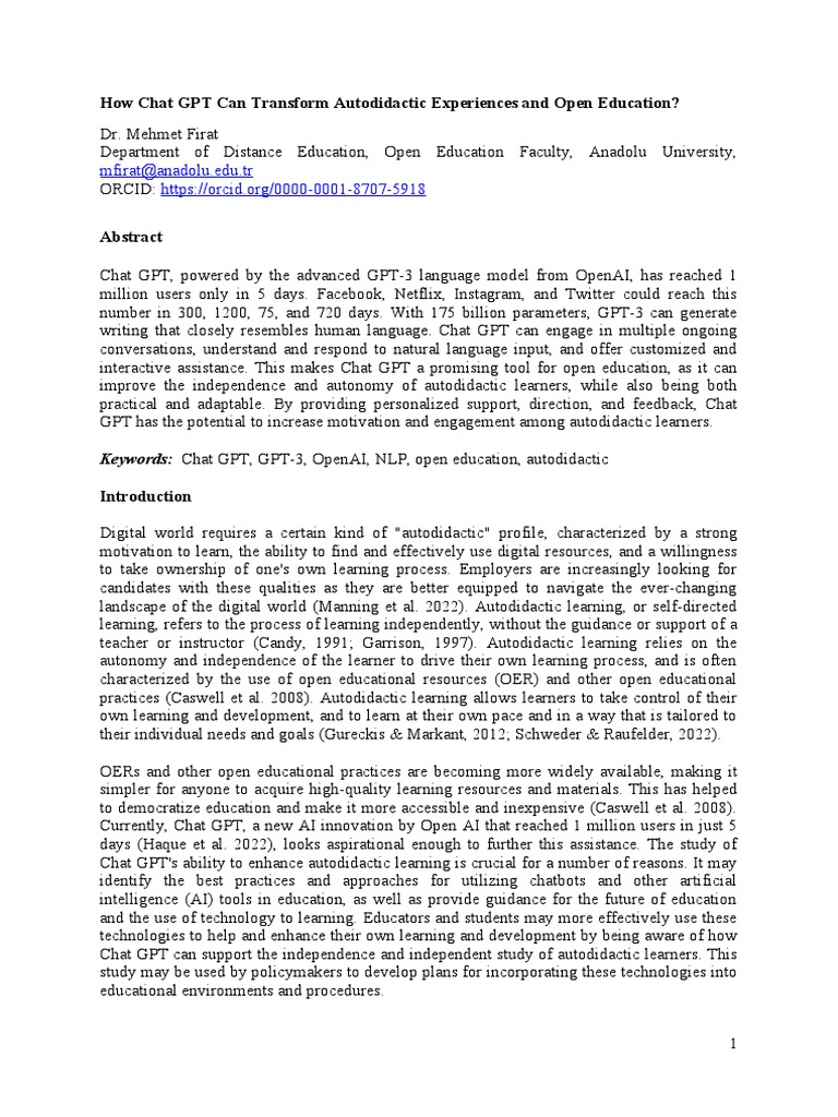 Enhancing Autodidactic Learning with Chat GPT | PDF | Artificial ...