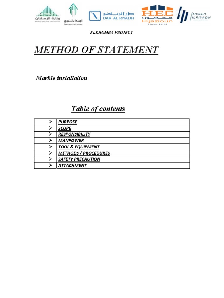 Marble Installation Method Statement | PDF | Quality Assurance | Stairs