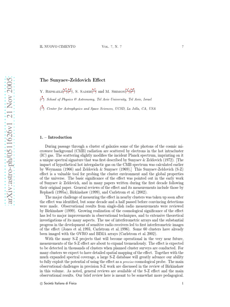 Rephaeli Sunyaev Zeldovich Effect 0511626 PDF Physics Physical